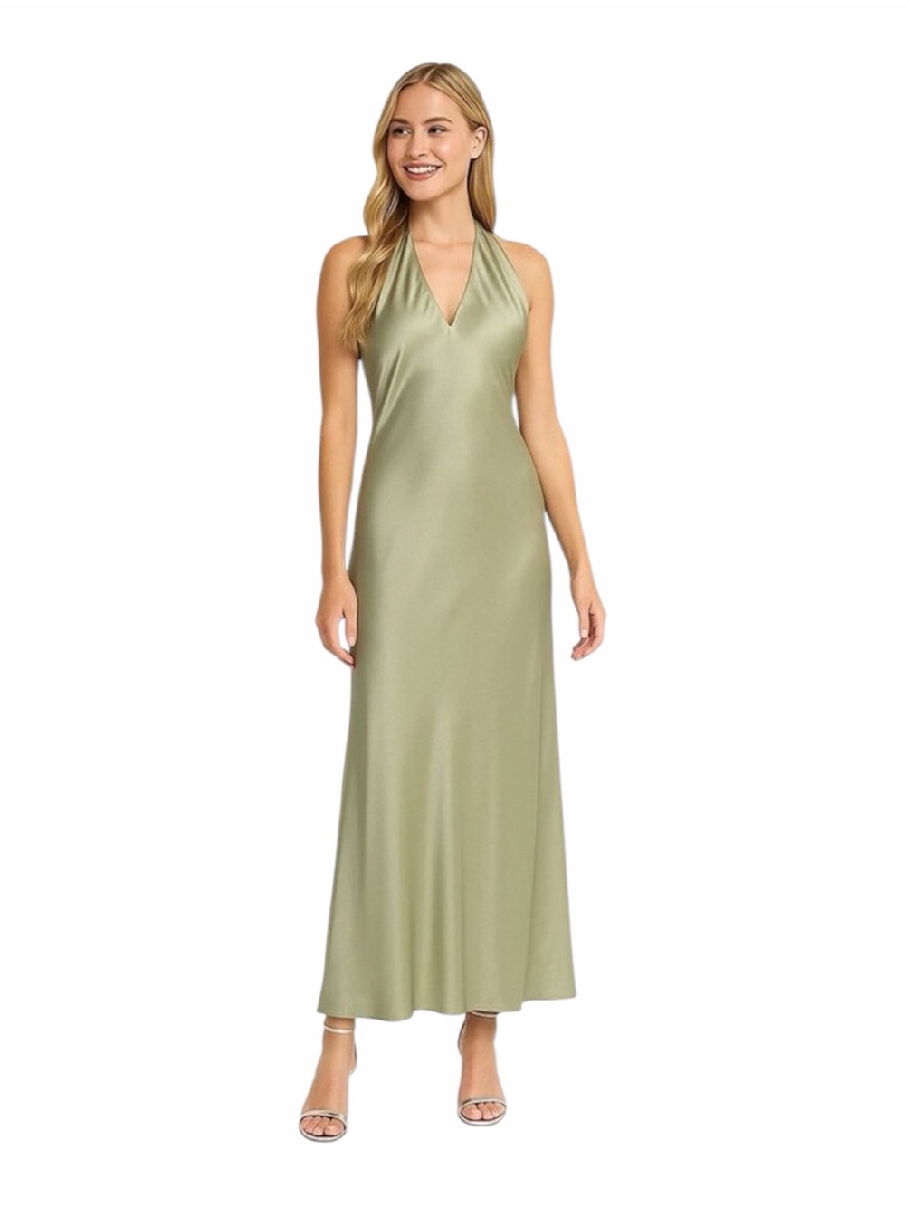 Show me your Mumu Jasmine Halter Satin Maxi Dress Sage Green Size Medium